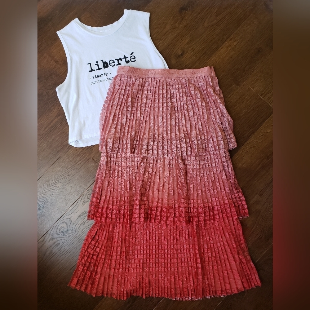 Nwt Anthropologie Maeve Brighton Tiered Lace Ombre Midi Skirt